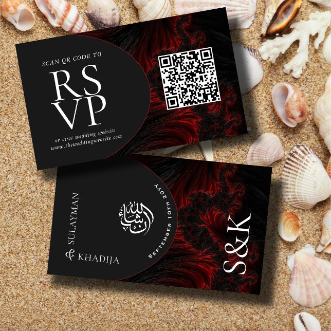 Maroon Elegant QR Code RSVP Muslim Wedding Website Enclosure Card (Creator Uploaded)