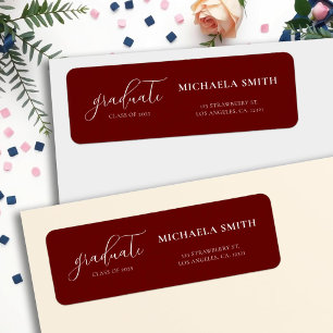 Maroon Elegant Script Graduation Return Address Label