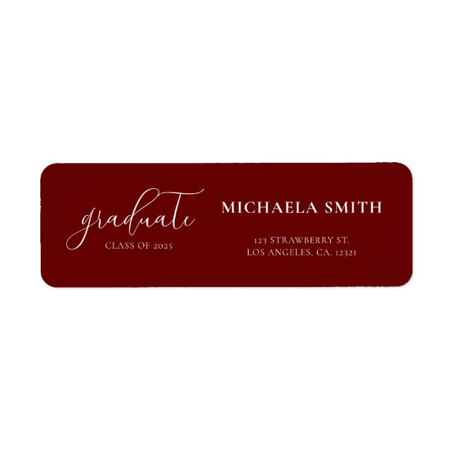Maroon Elegant Script Graduation Return Address Label (Front)