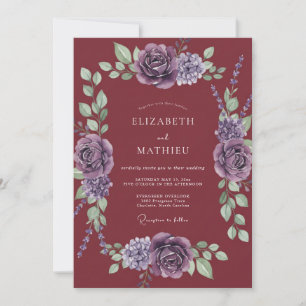 Maroon Ethereal Woodland Wedding Invitation