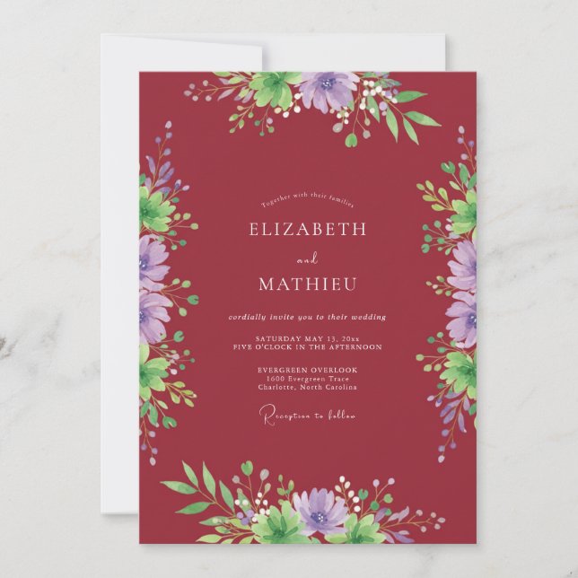 Maroon Exquisite Nature Wedding Invitation (Front)