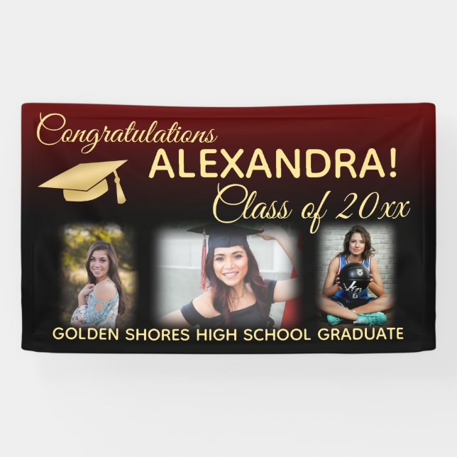 Maroon Fade Filter Effect Photo Graduation Banner (Horizontal)