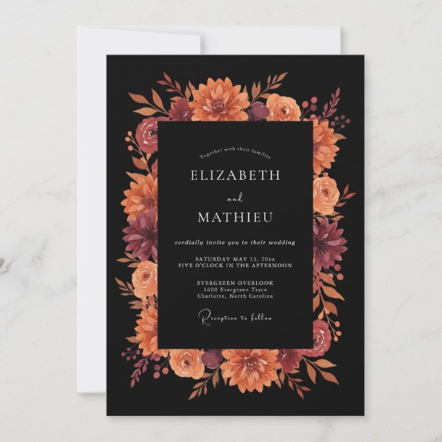 Maroon Floral Autumn Romance Wedding Invitation (Front)