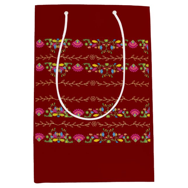 Maroon floral design medium gift bag (Front)