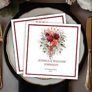 Maroon Floral Greenery Bohemian Fall Wedding   Napkin