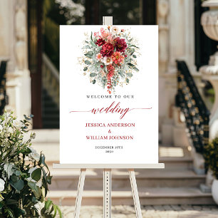 Maroon Floral Greenery Bohemian Fall Wedding Sign