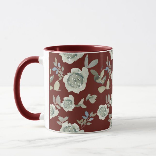 Maroon Floral Mug  (Left)