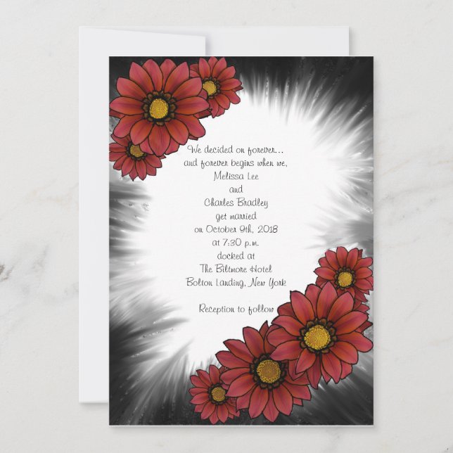 Maroon Floral Sunburst Wedding Invitations (Front)