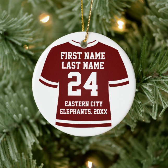 Maroon Football Soccer Hockey Sports Jersey Ceramic Ornament (Tree)