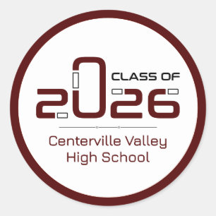 Maroon Futuristic Class of 2026 Classic Round Sticker