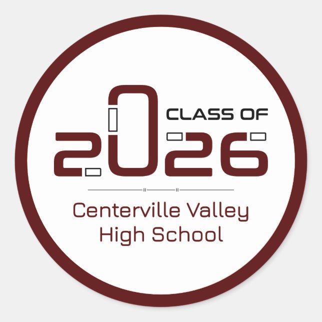 Maroon Futuristic Class of 2026 Classic Round Sticker (Front)