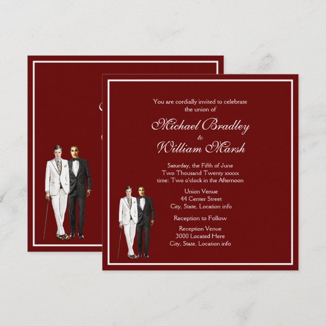 Maroon Gay Wedding Invitation (Front/Back)