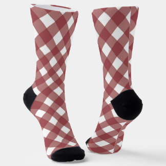 Maroon Gingham Pattern Print Maroon Tartan Design Socks