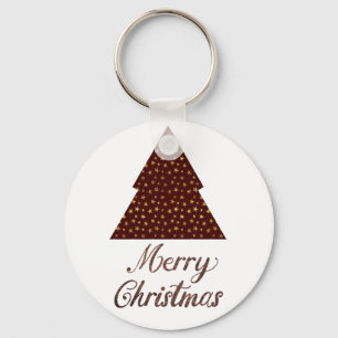 Maroon glitter christmas tree- merry christmas  key ring