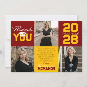 Maroon & Gold 3 Photo Graduation Thank You Invitation