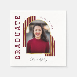 Maroon Gold Arch Photo Graduation Napkin