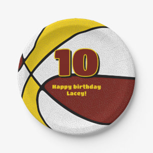 maroon gold basketball team colours sports party paper plate