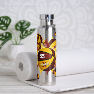 maroon gold basketballs stars girly sports water bottle
