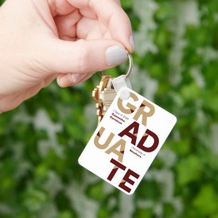 Maroon Gold Big Bold Angle-Cut Letters Graduation Key Ring