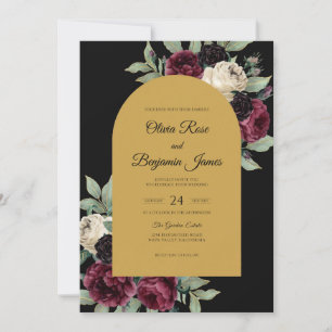 Maroon Gold Bloom Wedding Invitation