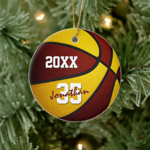 maroon gold boys girls team colours basketball ceramic ornament