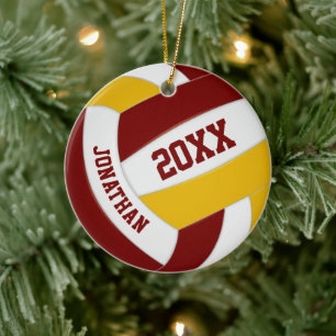maroon gold boys girls team colours volleyball ceramic ornament