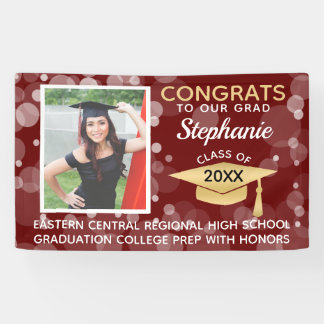 Maroon Gold Bubbles Congrats Photo Graduation Banner