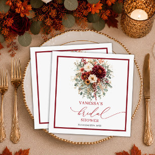 Maroon Gold Burgundy Floral autumn bridal shower Napkin