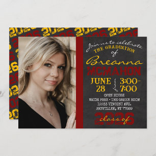 Maroon & Gold Chalkboard Graduation Photo Invitation