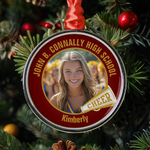 Maroon Gold Cheerleader Photo Christmas Metal Ornament