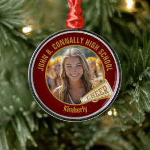 Maroon Gold Cheerleader Photo Christmas Metal Ornament