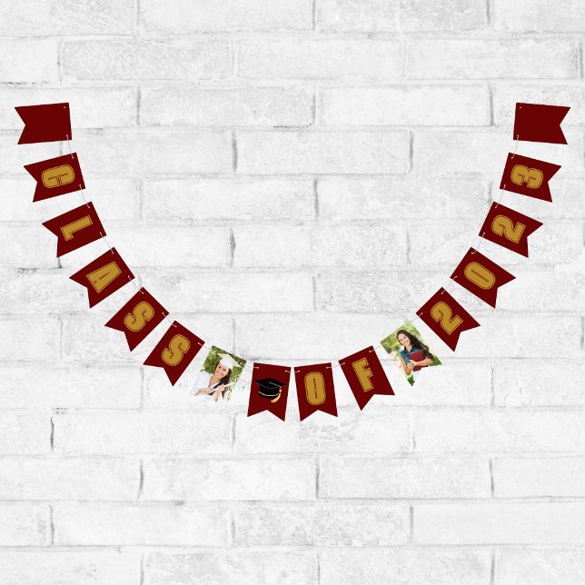 Maroon Gold Class of 2023 Photo Graduation Party Bunting (Creator Uploaded)