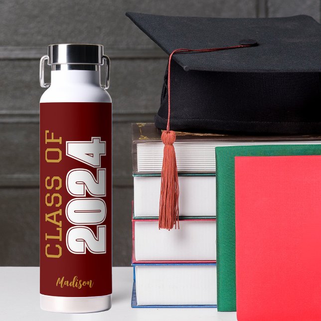 Maroon Gold Class of 2024 Personalised Graduation Water Bottle (Creator Uploaded)