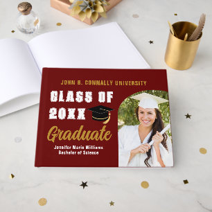 Maroon Gold Class of 2025 Photo Custom Graduation Guest Book