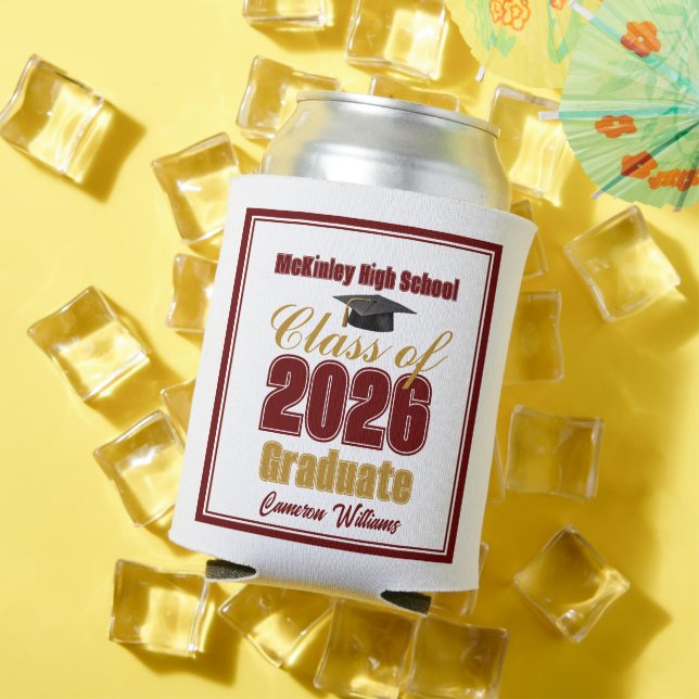 Maroon Gold Class of 2026 Custom Graduation Party Can Cooler (In Situ Summer)