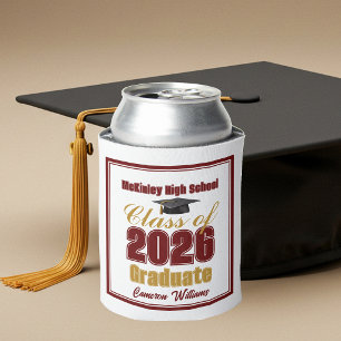 Maroon Gold Class of 2026 Custom Graduation Party Can Cooler