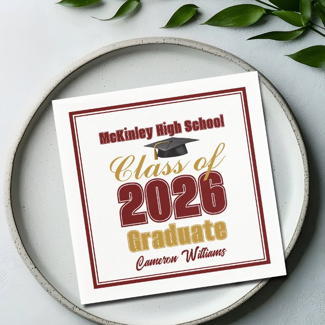 Maroon Gold Class of 2026 Custom Graduation Party Napkin (Creator Uploaded)