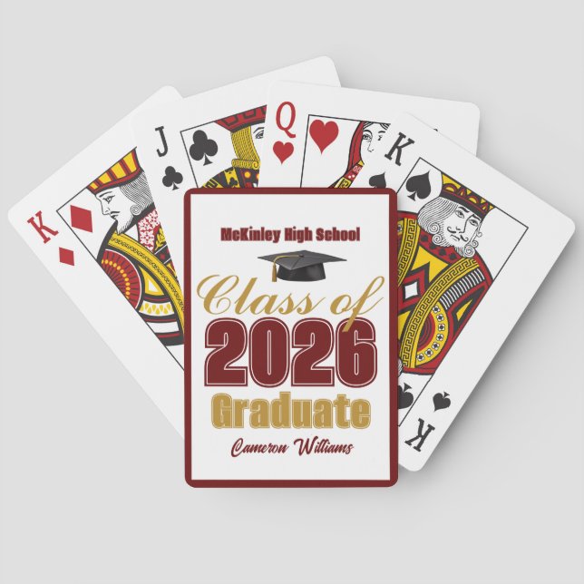 Maroon Gold Class of 2026 Custom Graduation Party Playing Cards (Back)
