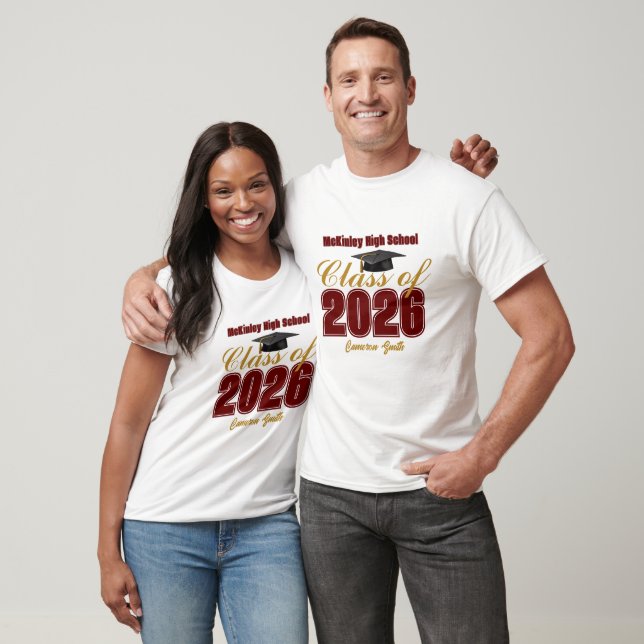 Maroon Gold Class of 2026 Customized Graduate T-Shirt (Unisex)