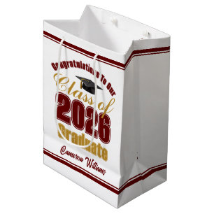 Maroon Gold Class of 2026 Graduation Party Medium Gift Bag