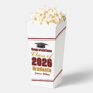 Maroon Gold Class of 2026 Graduation Party Popcorn Favour Box