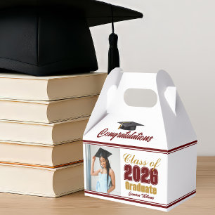 Maroon Gold Class of 2026 Photo Graduation Party Favour Box