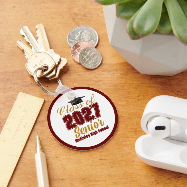 Maroon Gold Class of 2027 Senior Personalised Key Ring (Desk)