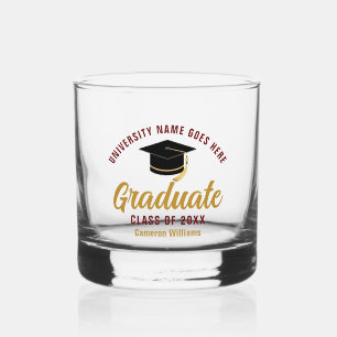 Maroon Gold College Graduation Custom Graduate Whiskey Glass