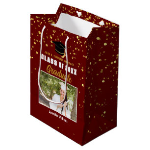 Maroon Gold College Graduation Photo 2024 Party Medium Gift Bag