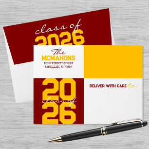 Maroon Gold Colour Block Return Address Graduation Envelope