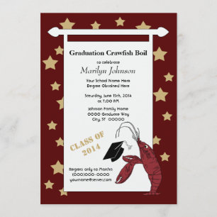 Maroon Gold Crawfish / Lobster Stars Graduation Invitation