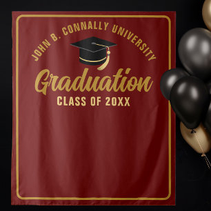 Maroon Gold Custom Graduation Party Photo Booth Tapestry