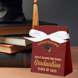 Maroon Gold Customisable School Graduation Party Favour Box