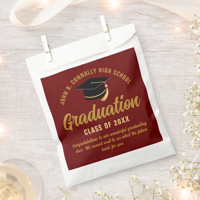 Maroon Gold Customised Graduation Party Favour Bag (Clipped)